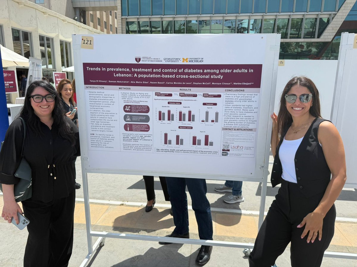 LSAHA_AUB's tweet image. 🌟We’re thrilled to share that one of our PhD students Tanya El Khoury presented her poster on trends in prevalence, treatment and control of diabetes among older adults in Lebanon at the 11th Annual AUB Biomedical Research Day!
#AUBResearchDay2025