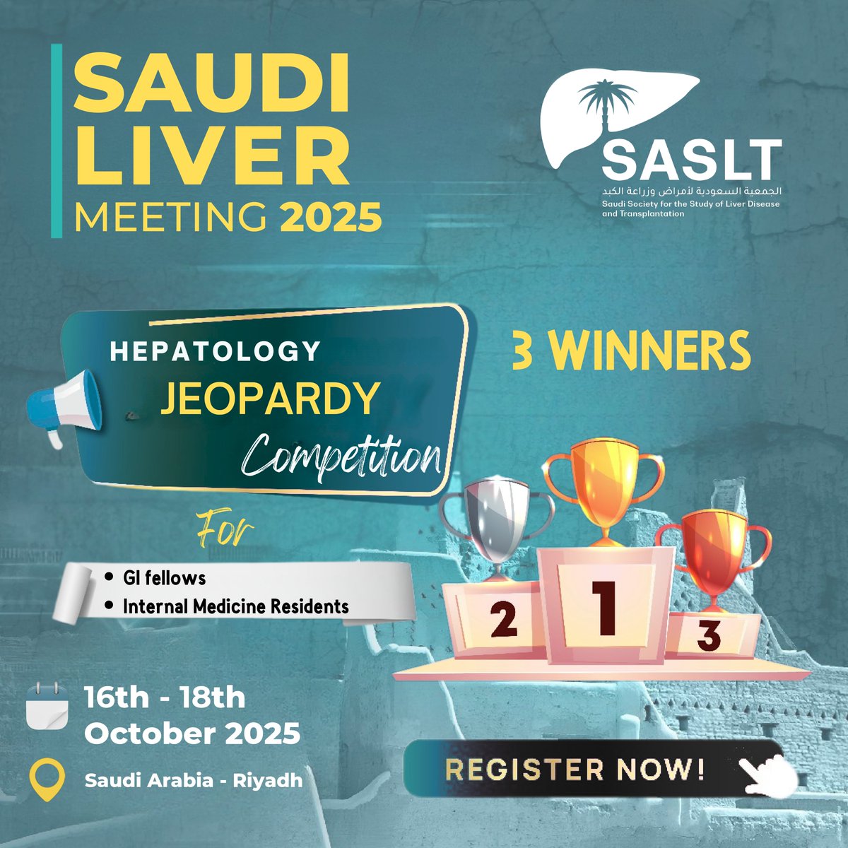Think you’ve got what it takes to win Hepatology Jeopardy?
Open to GI fellows and internal medicine residents, this competition is part of the Saudi Liver Meeting 2025 in Riyadh, October 16–18.
Three winners. Big stage. Real challenge.
Register here: forms.gle/o8AHfkwYahCaWU…
