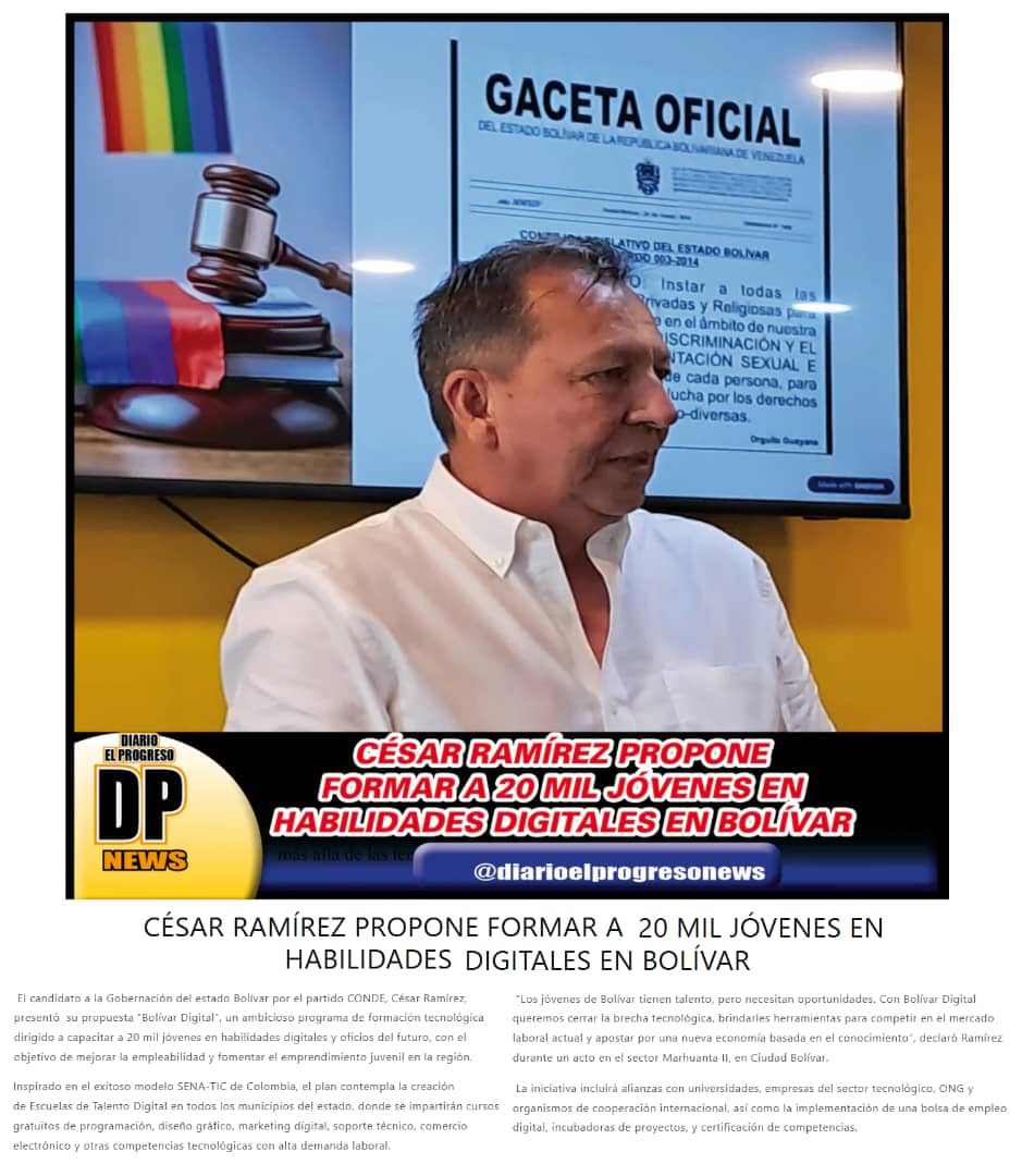 guayanaFV's tweet photo. #PROPUESTAS César Ramírez: #PlanBolivarDigital tiene como meta formar a 20 mil jóvenes en habilidades digitales a través de la creación de "Escuelas de Talento Digital", en alianza con universidades, empresas del sector tecnológico, ONG y organismos de cooperación internacional. https://t.co/IlWXjj5LT2