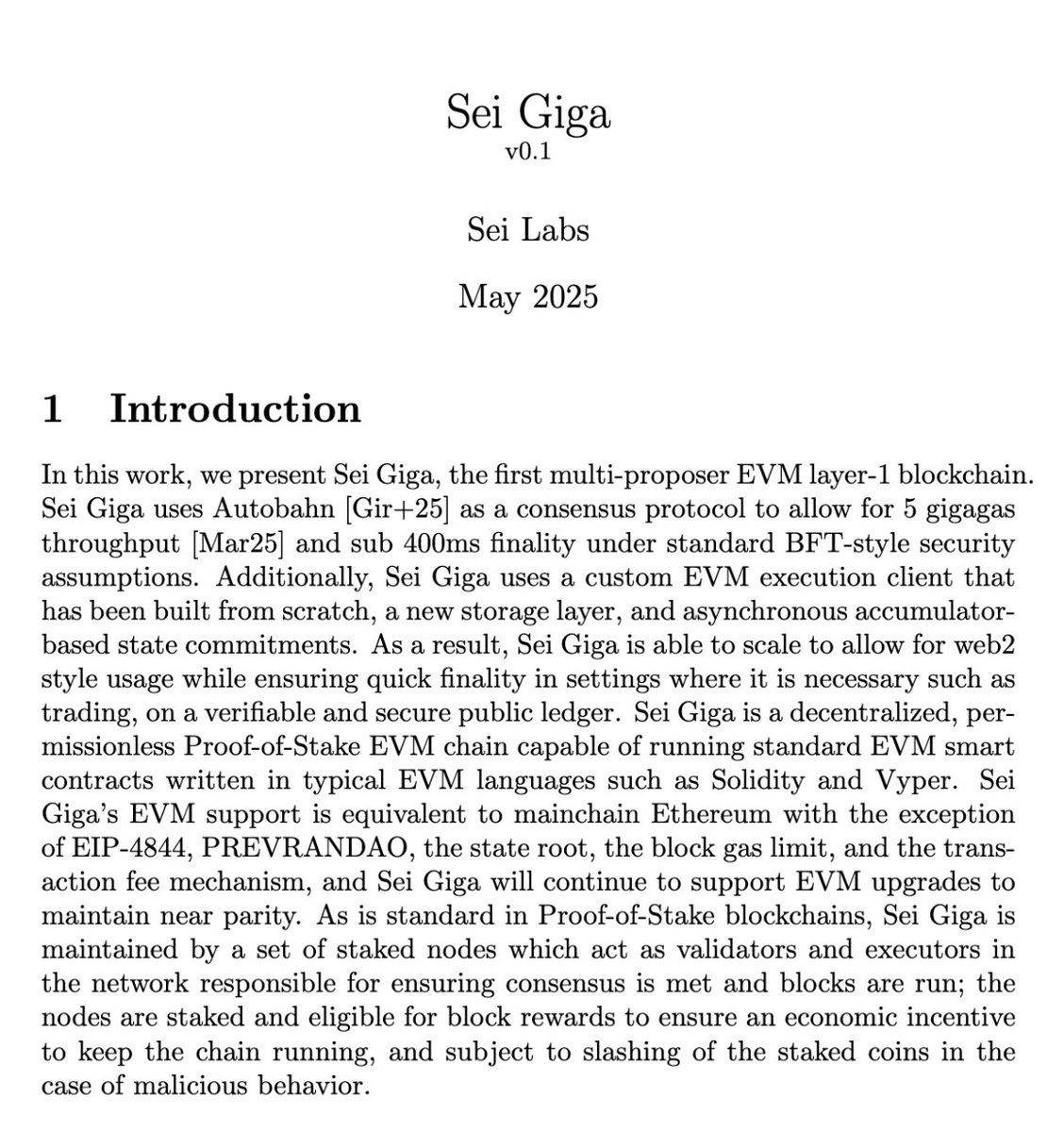 jayendra_jog's tweet image. Huge milestone - the Sei Giga Whitepaper is out!
Our mission is to scale the EVM, and Sei Giga is the next step towards achieving that vision.
Sei Giga is the first multi proposer EVM L1, and uses Autobahn consensus, a new execution client, asynchronous execution, and a…