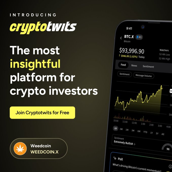 🌿☮️Weedcoin X <a href="/CryptotwitsHQ/">Cryptotwits</a> <a href="/Stocktwits/">Stocktwits</a> 🌿☮️

#Weedcoin'ers, we’ve teamed up with <a href="/CryptotwitsHQ/">Cryptotwits</a> <a href="/Stocktwits/">Stocktwits</a>  for a chance to win $10,000 in ad credit on their platform and be presented to 10+ million #Stocktwits users in the process. 

It literally takes you 30 seconds to do.