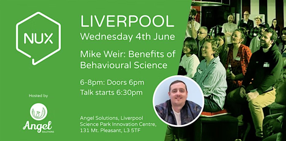 Northern UX (@nuxuk) on Twitter photo NUX Liverpool are excited to announce Mike Weir with:
💚 10 ways to improve website performance with behavioural science 💚 Wednesday 4th June, 6-8pm
A big thanks to our lovely hosts <a href="/angelsolutions/">angelsolutions</a> once again for letting us use their space!🙌
eventbrite.com/e/nux-liverpoo… NUX Liverpool are excited to announce Mike Weir with:
💚 10 ways to improve website performance with behavioural science 💚 Wednesday 4th June, 6-8pm
A big thanks to our lovely hosts <a href="/angelsolutions/">angelsolutions</a> once again for letting us use their space!🙌
eventbrite.com/e/nux-liverpoo…