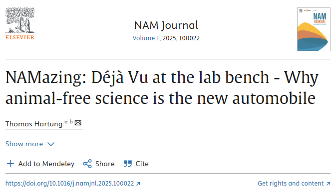 Clever article from <a href="/jhucaat/">JHU CAAT</a>'s Thomas Hartung, inviting us to remember our history, when automobiles were once met with the same skepticism as #NAMs.

We no longer use 🐎 for transportation, we should also move beyond 🐁🐀🐇🐕🐖🐒 for human science.

sciencedirect.com/science/articl…