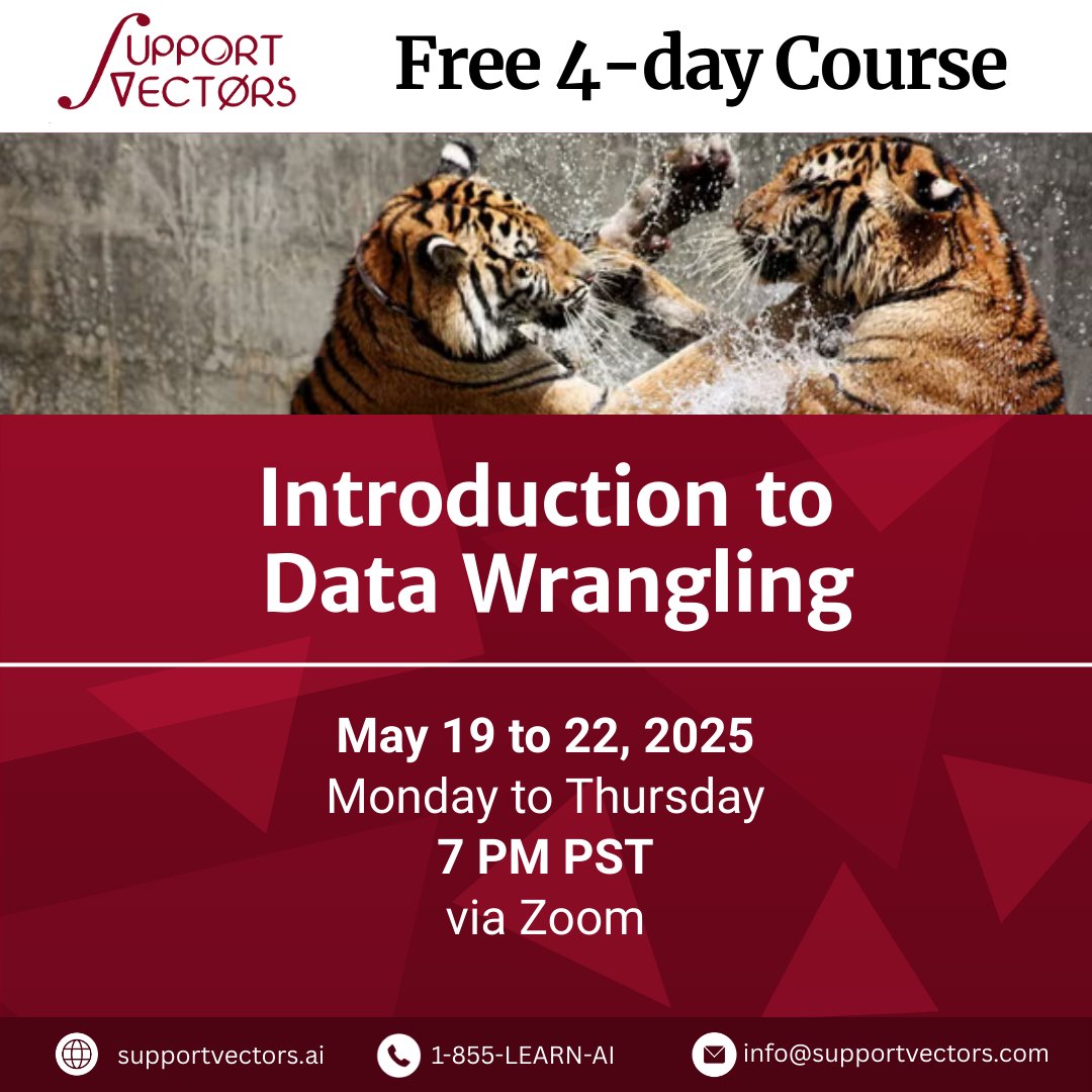 supportvectors's tweet image. Our Introduction to Data Wrangling with Python!
Join us this evening for Day 1 of the Introduction to Data Wrangling with Python, a free 4-day course intended to introduce professionals working with data to critical methods and techniques in data wrangling.
🗓️ May 19 to 22…