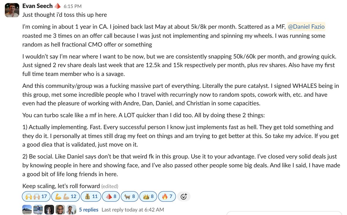 Daniel Fazio (@thedanielfazio) on Twitter photo Shoutout <a href="/evanseech/">Evan Seech | Ads & Funnels</a> for joining Client Ascension 1 year ago at $5k/mo and now consistently hitting $50k-$60k/mo Shoutout <a href="/evanseech/">Evan Seech | Ads & Funnels</a> for joining Client Ascension 1 year ago at $5k/mo and now consistently hitting $50k-$60k/mo