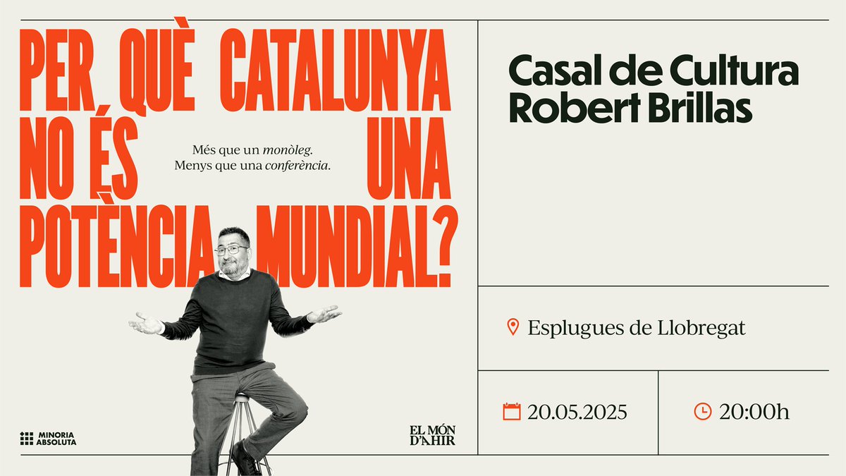 El Món d'Ahir (@elmondahir) on Twitter photo 📆 Demà <a href="/soler_toni/">TONI SOLER</a> es pregunta...
🤔 PER QUÈ CATALUNYA NO ÉS UNA POTÈNCIA MUNDIAL? 🌍
😉 Ens veiem demà al Casal de Cultura Robert Brillas d'Esplugues de Llobregat! 📆 Demà <a href="/soler_toni/">TONI SOLER</a> es pregunta...
🤔 PER QUÈ CATALUNYA NO ÉS UNA POTÈNCIA MUNDIAL? 🌍
😉 Ens veiem demà al Casal de Cultura Robert Brillas d'Esplugues de Llobregat!