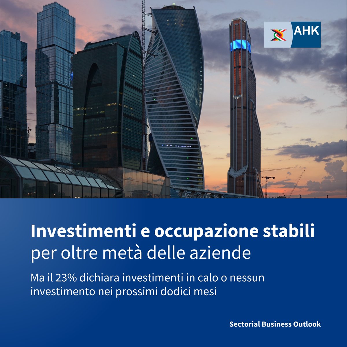 #BusinessOutlook: stabilità per oltre la metà delle imprese su investimenti e occupazione. Ma cresce il numero di chi segnala un calo: il 23% non prevede investimenti nel prossimo anno (solo pochi mesi fa erano il (10%). #AHKItalien
