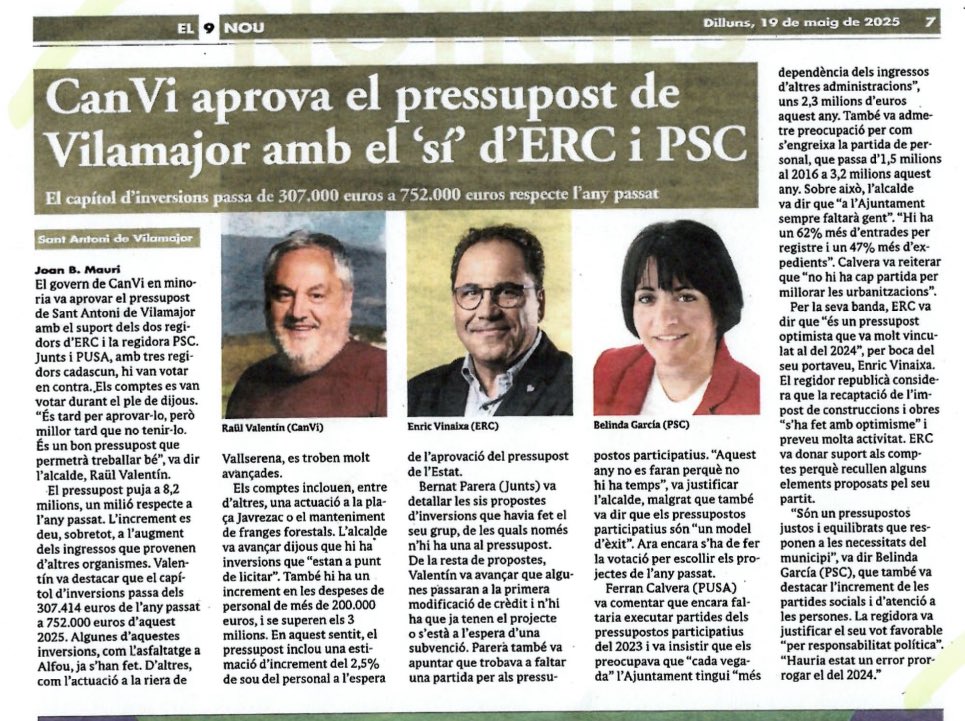 Què us sembla el nou govern de <a href="/savilamajor_cat/">Ajuntament SAV</a>? Des de <a href="/juntspersav/">Junts Per Sant Antoni de Vilamajor</a> vam treballar diverses propostes que no van ser recollides pel govern. A més, vam reclamar pressupostos participatius sense èxit. Seguirem fent oposició a <a href="/canvi_cat/">canvi.cat</a> perquè Vilamajor s’ho mereix.