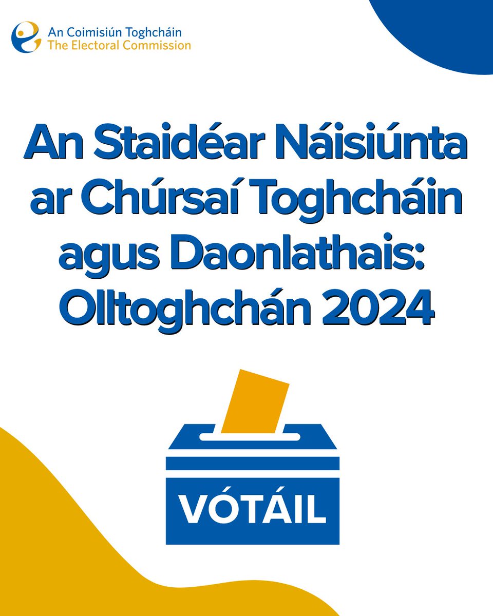 An Coimisiún Toghcháin, The Electoral Commission (@eleccommirl) on Twitter photo Inniu, d’fhoilsigh <a href="/ElecCommIRL/">An Coimisiún Toghcháin, The Electoral Commission</a> agus Bord Bainistíochta an Staidéar Náisiúnta Toghcháin agus Daonlathais (NEDS) torthaí NEDS Olltoghchán 2024.
Tuilleadh eolais: electoralcommission.ie/ga/cad-a-dhean… Inniu, d’fhoilsigh <a href="/ElecCommIRL/">An Coimisiún Toghcháin, The Electoral Commission</a> agus Bord Bainistíochta an Staidéar Náisiúnta Toghcháin agus Daonlathais (NEDS) torthaí NEDS Olltoghchán 2024.
Tuilleadh eolais: electoralcommission.ie/ga/cad-a-dhean…