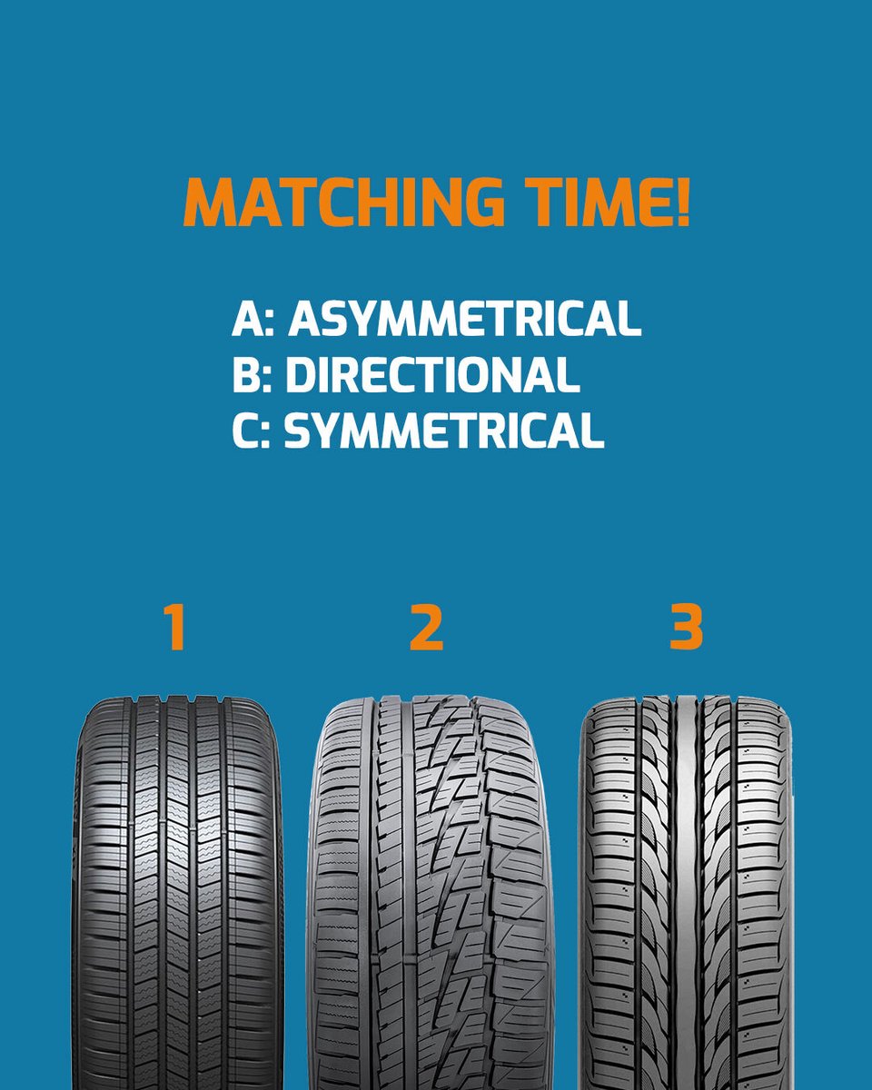 tiremart_com's tweet image. Quiz Time! 🧐 
Can you identify these tread patterns? 
Match the image (1, 2, 3) to the design type (A, B, C)! 
What&apos;s the correct combo? 
#TireQuiz #TreadPattern #KnowYourTires #TireMart