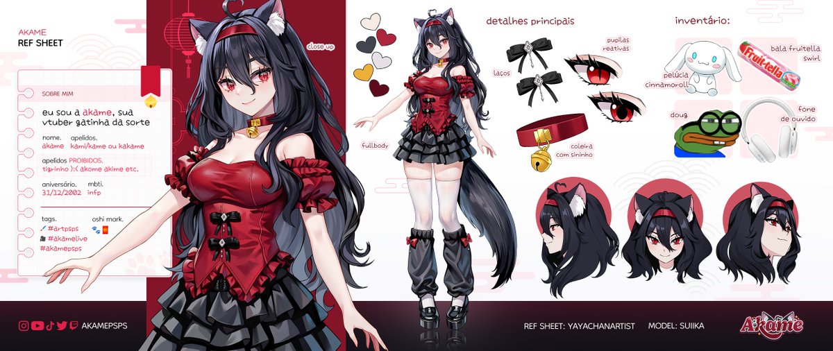akamepsps's tweet image. oie, eu sou akame, vtuber gatinha da sorte, prazer em te conhecer! ~ 🐾🧧
Twitch・YouTube・Insta : @ akamepsps
⊹ Art tag: #artpsps ꒱
⊹ Contato: akame.inq@gmail.com ꒱
・Ref Sheet: @/YayaChanArtist
・Model: @/suiika___
・Logo: @/sasadotexe