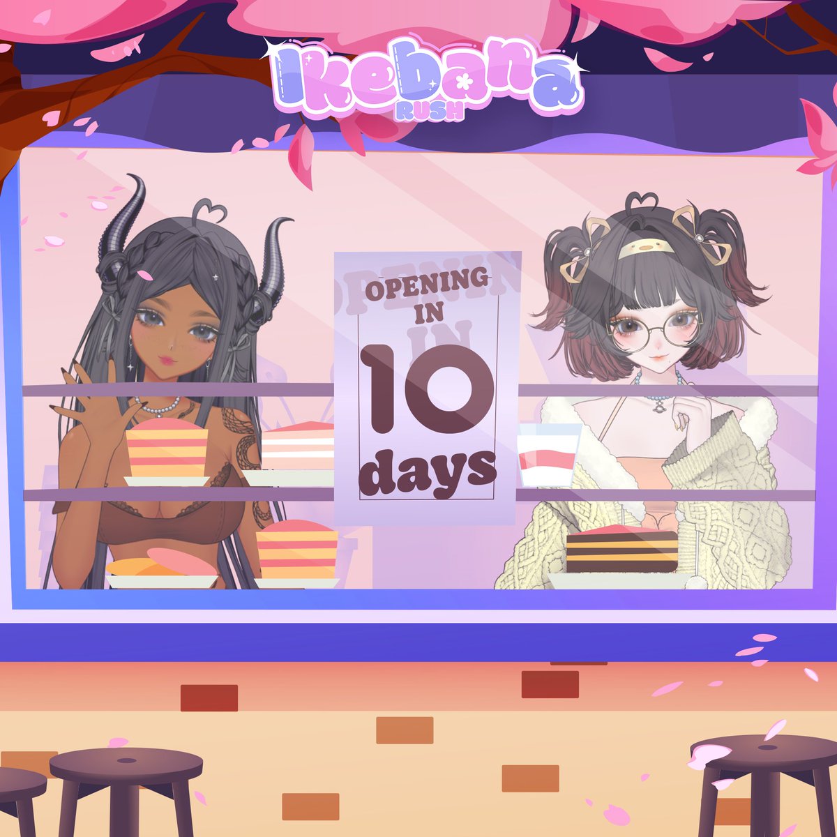 10 days remain. 

The café hums in twilight hush — <a href="/babyycks/">Baby Cakes 🍰 ⚡</a> and <a href="/tenshisunny/">TenshiSun 🌟🌻 | Duckling Vtuber</a> sit beneath the soft glow, where petals fall and stories begin. 

Ikebana Rush is almost here.

#IkebanaRush #twitch #phvtuber #VALORANT #Vtuber