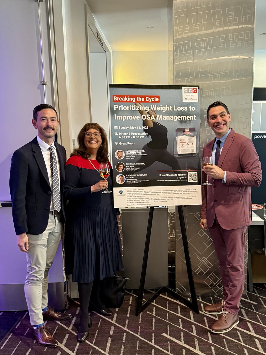 🚨Did you know? Up to 70% of people with #OSA also have obesity—weight loss can improve AHI and long-term health outcomes.
At #ATS2025, we discussed how approved pharmacotherapies and comprehensive #ObesityCare can transform OSA treatment.

#SleepApnea #ObesityMedicine #GLP1
