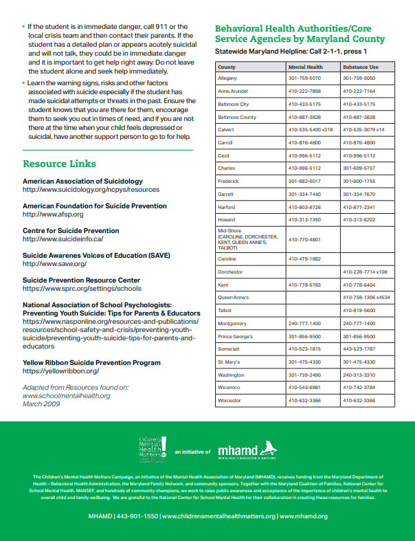 Mid Shore Behavioral Health, Inc. (@msbehavioral) on Twitter photo @MHAMD and <a href="/ChildrensMHM/">Children's Mental Health Matters!</a> have created a list of facts for educators to inform them about suicide prevention.
For more information on this topic visit childrensmentalhealthmatters.org
#MHAM2025 #MentalHealthAwareness #MentalHealthMatters #MSBH @MHAMD and <a href="/ChildrensMHM/">Children's Mental Health Matters!</a> have created a list of facts for educators to inform them about suicide prevention.
For more information on this topic visit childrensmentalhealthmatters.org
#MHAM2025 #MentalHealthAwareness #MentalHealthMatters #MSBH