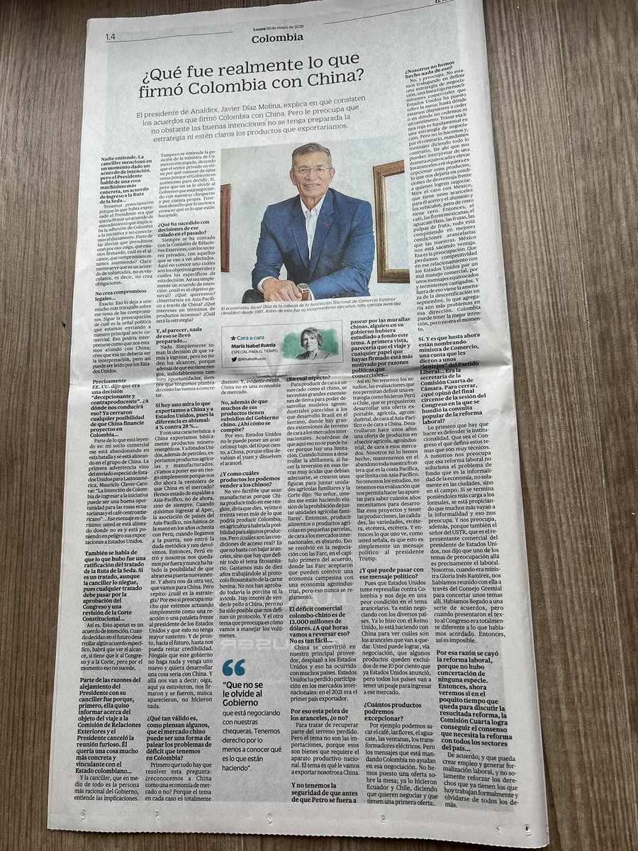 javierDiazMo's tweet photo. Hoy, en @ELTIEMPO,en la entrevista Cara a Cara con María Isabel Rueda. Los invito a leerla…!!! https://t.co/kGkdcjts8u