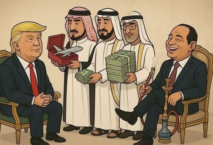 السعودية: تريليون دولار 💵 
الإمارات: تريليون دولار ونص 💵 
قطر: طيارة هدية ب 400 مليون دولار 🛩 
سوريا: عرضت برج يبقى باسمه وصفقة معادن
مصر: مش هاتعدي من قناة السويس غير لما تدفع ومتحكيش كتير علشان خلقي ضيق😂😂😂