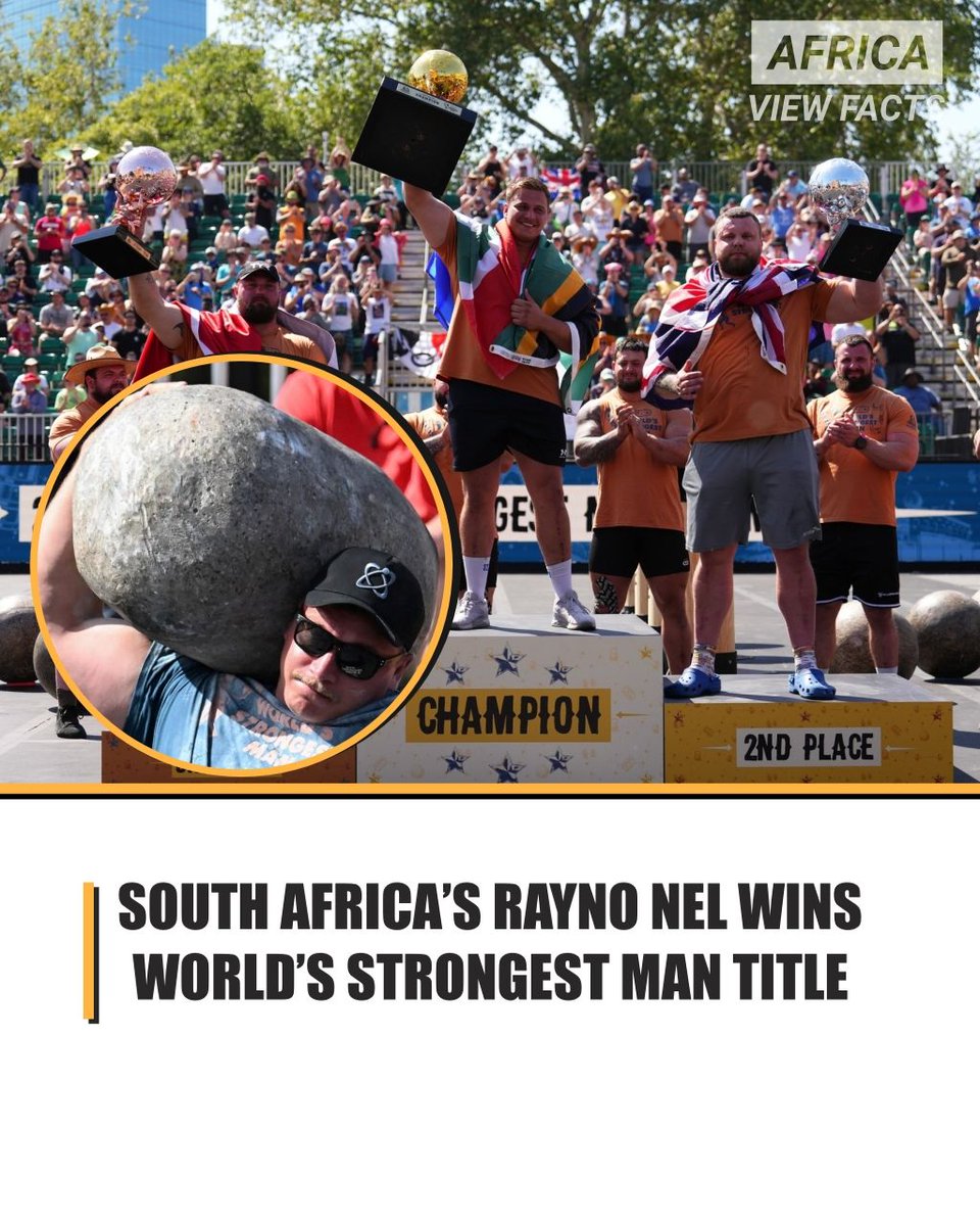 AfricaViewFacts's tweet image. South Africa's 🇿🇦 Rayno Nel made history as Africa’s first World’s Strongest Man champion. 

The former rugby player stunned the world by winning on his debut, beating defending champion Tom Stoltman by just 0.5 points.