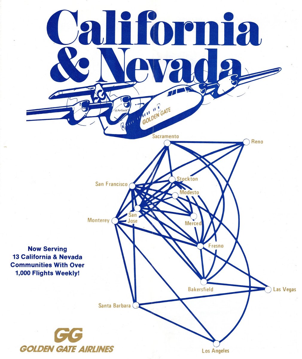 AvGeek71's tweet image. Golden Gate (GG) Airlines wasn&apos;t around for very long, maybe for a year or so. This route map is from July, 1980. #airline #airlines #airplane #airplanes #avgeek #avgeeks #aviation #travel