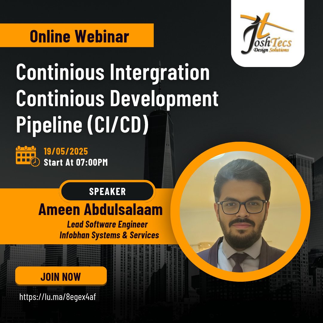 Joshtecs Software Solutions (@joshtecs_) on Twitter photo The wait is finally over!
Gear up for an exclusive live session TODAY at 7PM with <a href="/ameenclick/">Ameen 🌐👨💻</a> as we dive into the world of CI/CD Pipelines.
Real insights. Real-time learning.
Don’t miss out join us on: meet.google.com/pmz-ztsu-yhe
#DevOps #CICD #TechTalks #livesession The wait is finally over!
Gear up for an exclusive live session TODAY at 7PM with <a href="/ameenclick/">Ameen 🌐👨💻</a> as we dive into the world of CI/CD Pipelines.
Real insights. Real-time learning.
Don’t miss out join us on: meet.google.com/pmz-ztsu-yhe
#DevOps #CICD #TechTalks #livesession