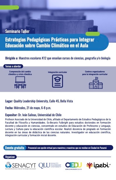 senacyt's tweet image. Les invitamos a participar del Seminario Taller titulado "Estrategias Pedagógicas Prácticas para Integrar Educación sobre Cambio Climático en el Aula"
miércoles, 21 de mayo de 6-8pm
Lugar: Quality Leadership University, Calle 45, Bella Vista
forms.gle/5XgBAtRJZt5HAc…