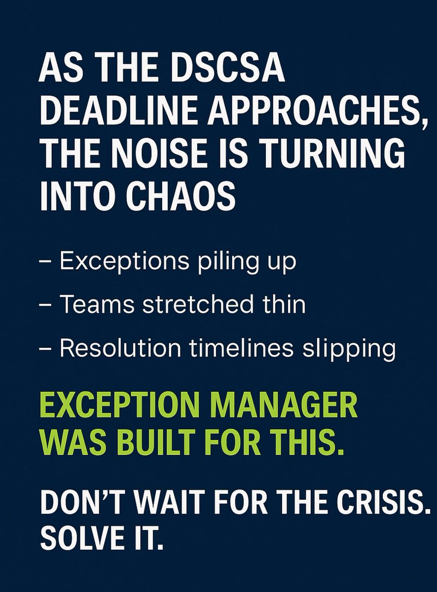 The deadline won’t wait. Neither should you. May 27, 2025 
If you’re drowning in exceptions, short on staff, and stuck in workflows that can’t scale—you’re not alone. Systech Exception Manager will plug it in. Fix the mess. Be compliant in days—not months. bit.ly/3LVwbhB
