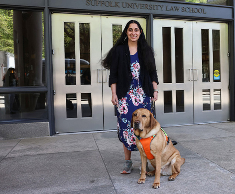 Rebecca Arrowood's legally blind status at first deterred her from pursuing law school, but on Sunday she graduated among the top 10% of her class from Suffolk University, and she'll begin as a first-year associate at Ropes &amp; Gray, with her guide dog Bud. loom.ly/XJnHTOI