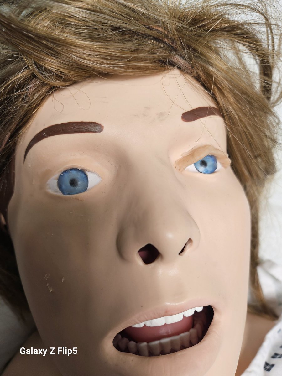cazandal's tweet photo. A quick fix: SimMoms eyes don't close and for some scenarios they really need too. So I used some nose &amp; scar modeling wax to make her some eyelids, that I can push down  when they need to close. Simple yet effective! #SimulationRocks #SimTechsRock https://t.co/e5CbKlJAyV