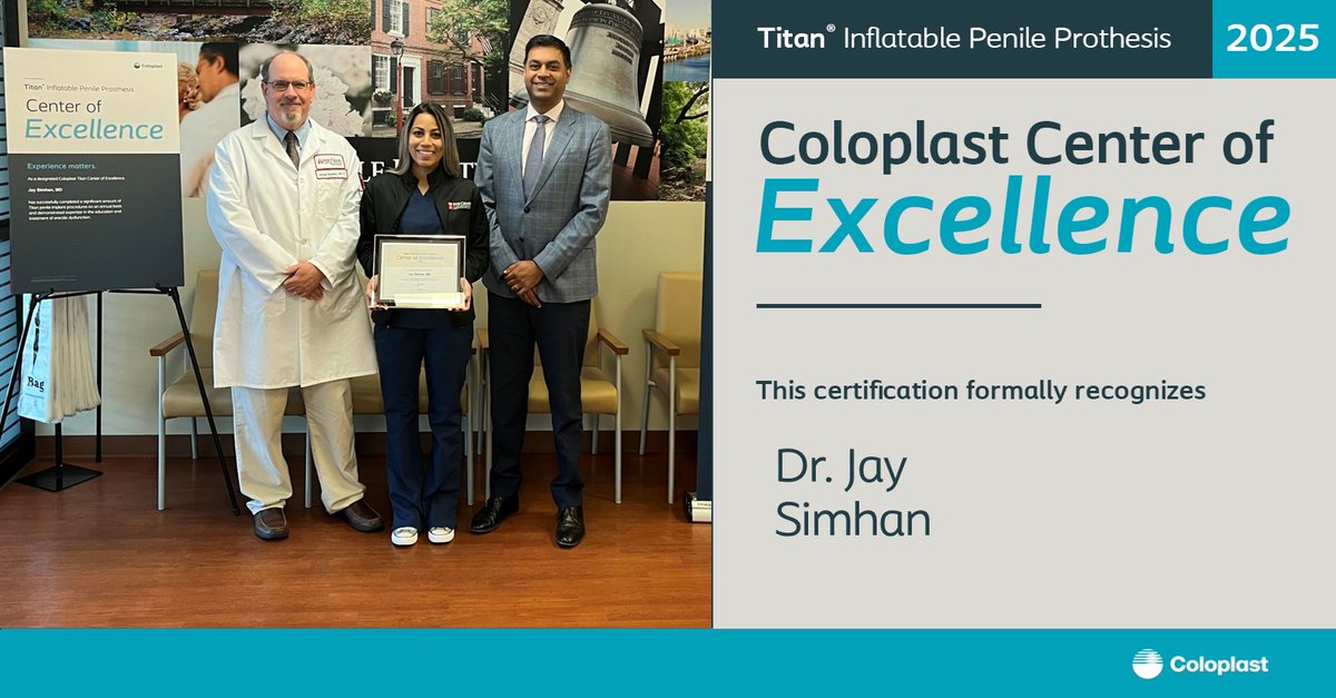 Coloplast Interventional Urology (@coloplast_md) on Twitter photo Congrats to Dr. <a href="/JSimhan/">Jay Simhan, MD</a> for their new inclusion in the #Coloplast TitanĀ® #IPP Center of Excellence!
The Coloplast COE recognizes physicians committed to aiding men with #ED by providing treatment, with a significant amount of Titan IPP procedures performed this year. #UroSoMe Congrats to Dr. <a href="/JSimhan/">Jay Simhan, MD</a> for their new inclusion in the #Coloplast TitanĀ® #IPP Center of Excellence!
The Coloplast COE recognizes physicians committed to aiding men with #ED by providing treatment, with a significant amount of Titan IPP procedures performed this year. #UroSoMe