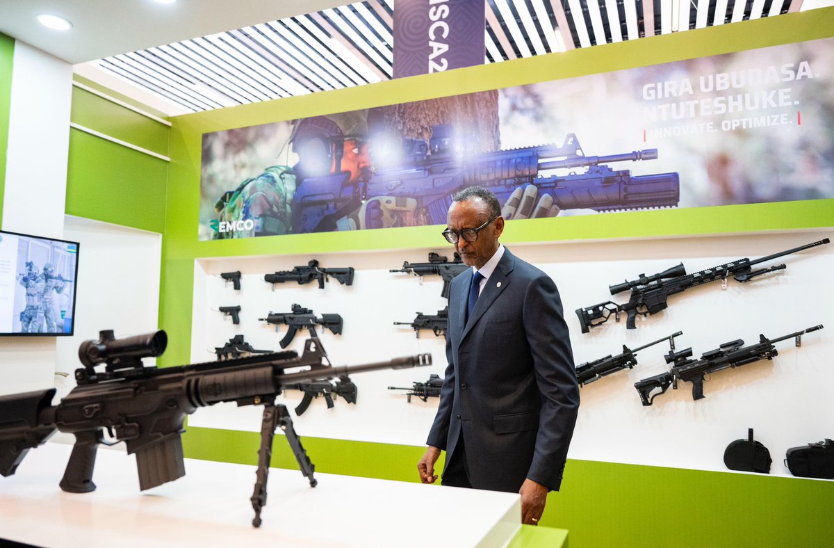 UrugwiroVillage's tweet photo. President Kagame visited the #ISCA2025 exhibition, which features seventeen companies from ten different countries across the world, showcasing defense and security solutions. https://t.co/MJNvzLFt7P