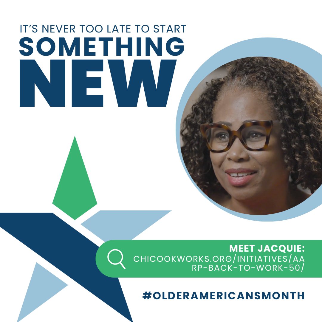 ChiCookWORKS's tweet photo. May is #OlderAmericansMonth! Let's celebrate the strength and resilience of older adults in the workforce. Programs like @AARPFoundation BACK TO WORK 50+ support talented individuals like Jacquie J., who returned to work at 54. 

Discover her journey: https://t.co/oovQ286hxC https://t.co/iLRDkVIMmu