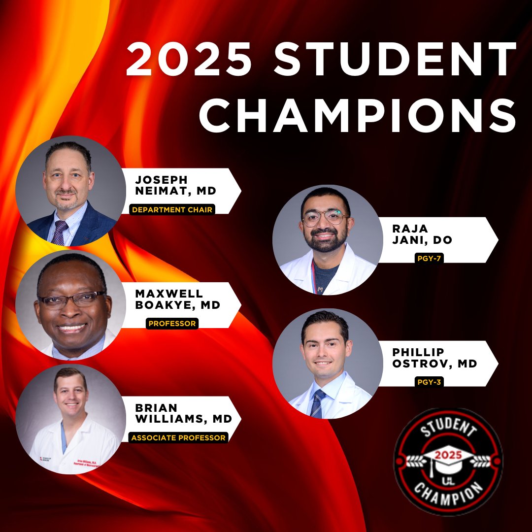 Congratulations to the 2025 Student Champions!

Each year, @UofL students nominate faculty &amp; staff who've made a meaningful impact by going above &amp; beyond to help students succeed. 

We are so proud to have 5 of this year's honorees in the Department of Neurosurgery!