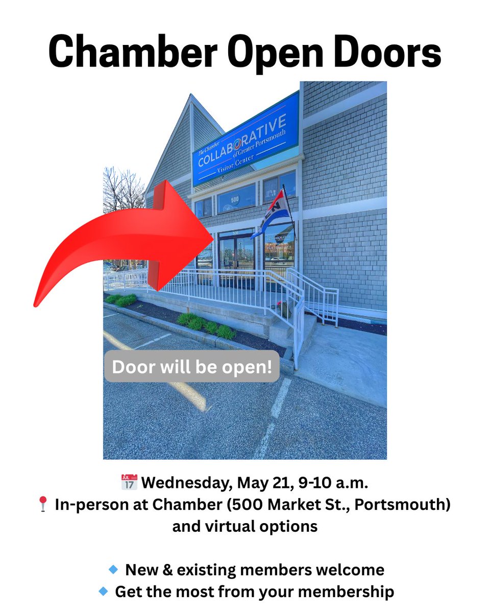 PortsChamber's tweet photo. New to the Chamber or need a refresher?
Join us for Chamber Open Doors – Wed, May 21, 9–10 am
✅ Learn benefits
✅ Connect w/ members
✅ Get involved!
📍In-person or virtual (Zoom link in confirmation)
🔗 Register https://t.co/CZvqERsf9N
#ChamberOpenDoors #ChamberCollaborative https://t.co/CEEFSkNdcF