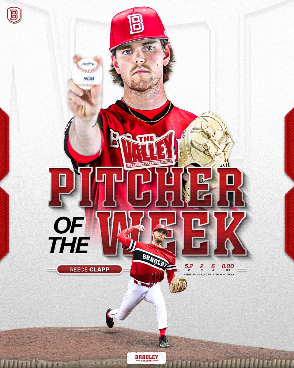 𝐂𝐋𝐀𝐏(𝐏)𝐒 𝐀𝐋𝐋 𝐀𝐑𝐎𝐔𝐍𝐃👏👏

Reece Clapp was named the MVC Pitcher of the Week after going 5.2 innings without giving up a run this weekend and securing the Braves’ postseason bid!
