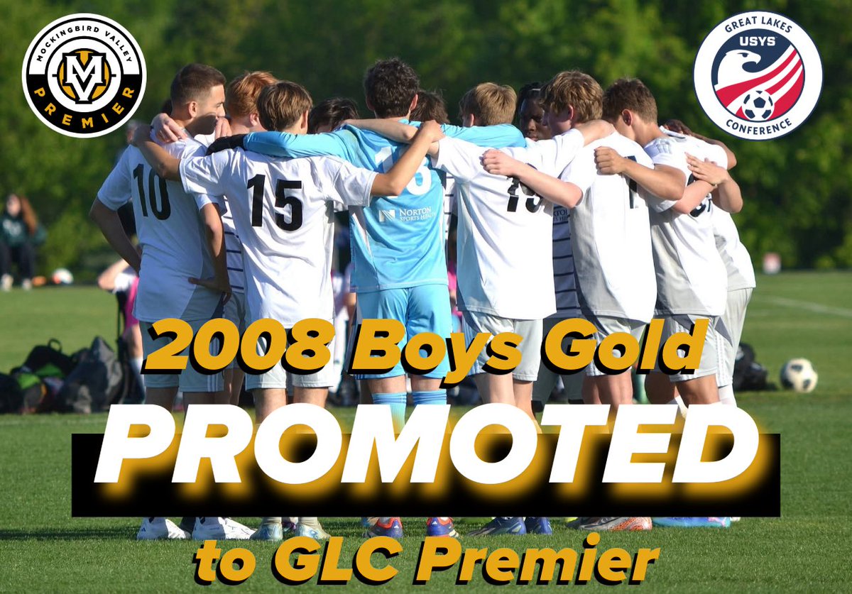 MVPremier's tweet photo. MOVING UP! Congratulations to our 2008 Boys Gold team who will be promoted to the Great Lakes Conference Premeir Division next year after ending a successful regional campaign over the weekend! #mvpremier #thegoldstandard https://t.co/mXknPK7H0y