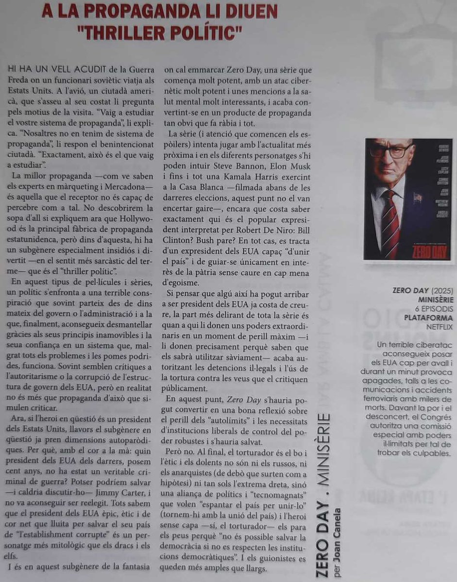 Nova ressenya a <a href="/carrer_i/">El CARRER revista social i cultural</a>. Com els thrillers polítics són una forma de propaganda del sistema dels EUA, a propòsit de "Zero Day"