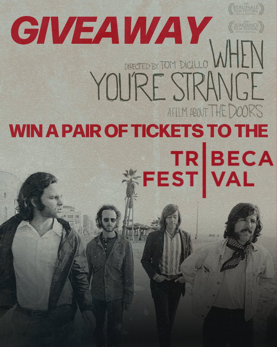 The Doors (@thedoors) on Twitter photo #Repsot <a href="/JohnDensmore/">John Densmore</a>
For all our New York fans: we are giving away two pairs of tickets to two winners for the 2025 Tribeca Festival, where youâll catch a special screening of WHEN YOUâRE STRANGE. Followed by an exclusive Q&A with John Densmore at 2:00pm ET on June 14th at the #Repsot <a href="/JohnDensmore/">John Densmore</a>
For all our New York fans: we are giving away two pairs of tickets to two winners for the 2025 Tribeca Festival, where youâll catch a special screening of WHEN YOUâRE STRANGE. Followed by an exclusive Q&A with John Densmore at 2:00pm ET on June 14th at the