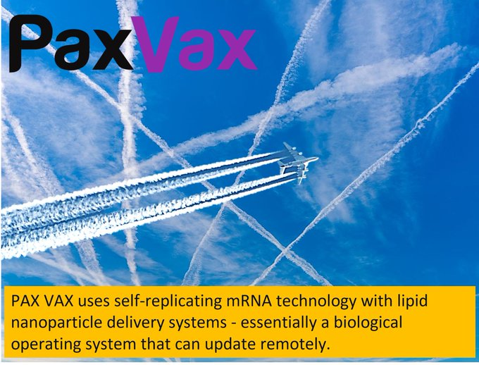 PillarsStrategy's tweet photo. It's all a distraction to keep you horizontally focused on injection by 💉but keep your eyes to the sky because MRNA weaponization from the sky is not consentual by the general public.
#lookup #payattention #fogofwar #ntyk
PAX VAX uses self-replicating mRNA technology with lipid nanoparticle delivery systems - essentially a biological operating system that can update remotely.
👇🏾See Links below:
https://t.co/tHSB8unFxw
https://t.co/DDRKBPLr4M