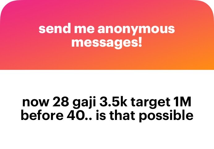 ammarFRS's tweet photo. Umur 28.

Gaji RM3.5k.

Target RM1 juta sebelum umur 40.

Boleh ke?

12 tahun nak kumpul sejuta.

Logik tak? https://t.co/8m1TmiaMyA