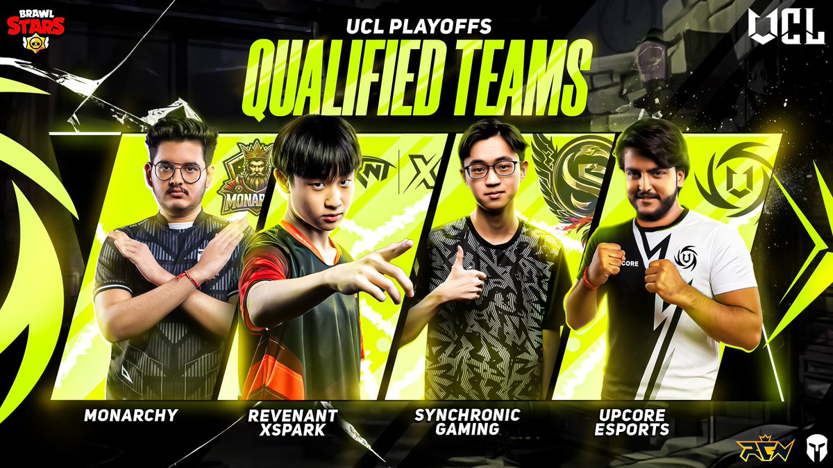 UCL STAGE 3 QUALIFIED TEAMS 🎊

1) Monarchy 🦅 
2) Revenant Xspark
3) Synchronic Gaming
4) UPCore Esports 

Who do you think will lift the UCL trophy ? 🏆