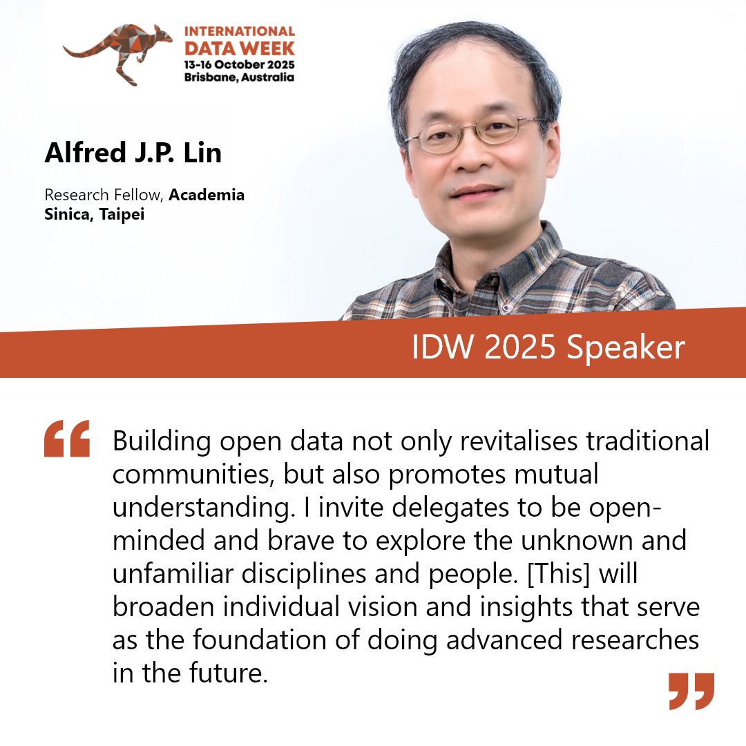 ISC_WDS's tweet image. 💡#IDW2025 Speakers announced! 💡

Meet one of our IDW 2025 keynote speakers: Alfred J.P. Lin

Learn more about Alfred: idw2025.org/speakers/

#DataPositiveChange #SciDataCon25 #RDAPlenary #NCRISimpact
