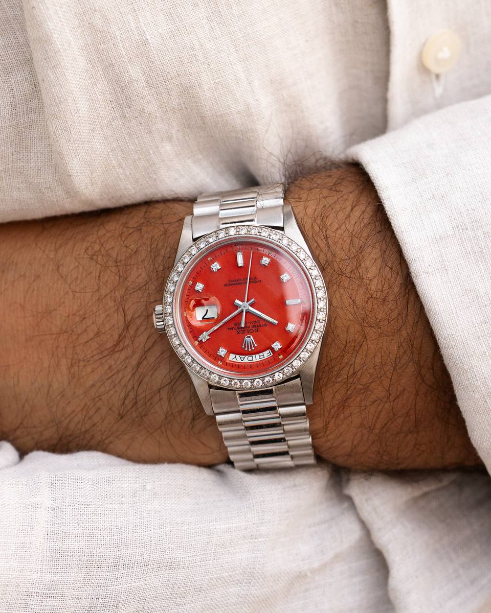 “He chose white gold to look subtle, then added a red Stella dial with diamonds to ruin the whole plan.”