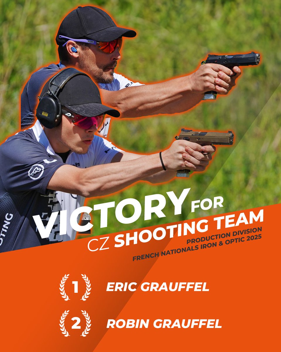 CZ_GUNS's tweet photo. 👊 At the French Nationals Iron &amp; Optics 2025, Eric Grauffel clinched 1st place in the PRODUCTION division, with his son Robin Grauffel right behind in 2nd place. Robin also claimed gold in the Junior category. 👑 Legends in the making. One name, two champions. CZ SHADOW 2 ORANGE https://t.co/dWlFmMI09C