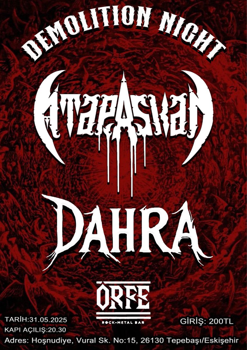 Turumuzun ikinci #konser i #Eskisehir de #dahra ile #orfe de #31Mayis da sizlerle. #thrashmetal #deathmetal #concert 🤘🏽🤘🏽🤘🏽