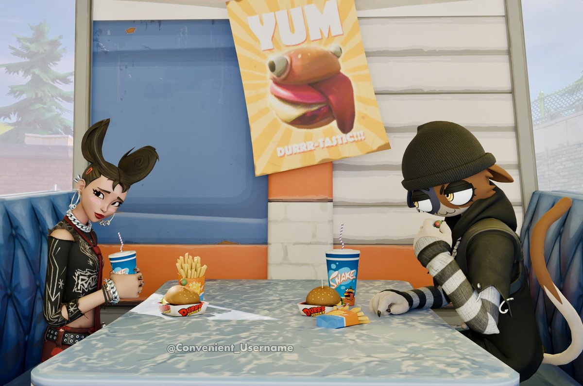 C0nvenient_User's tweet photo. "Durr Date"

Meow Skulls and Camille enjoying some lunch together while they wait for their friend to get his order
#FortniteFanart #meowskulls #camille #cameowlle https://t.co/LWgDMGyaRT