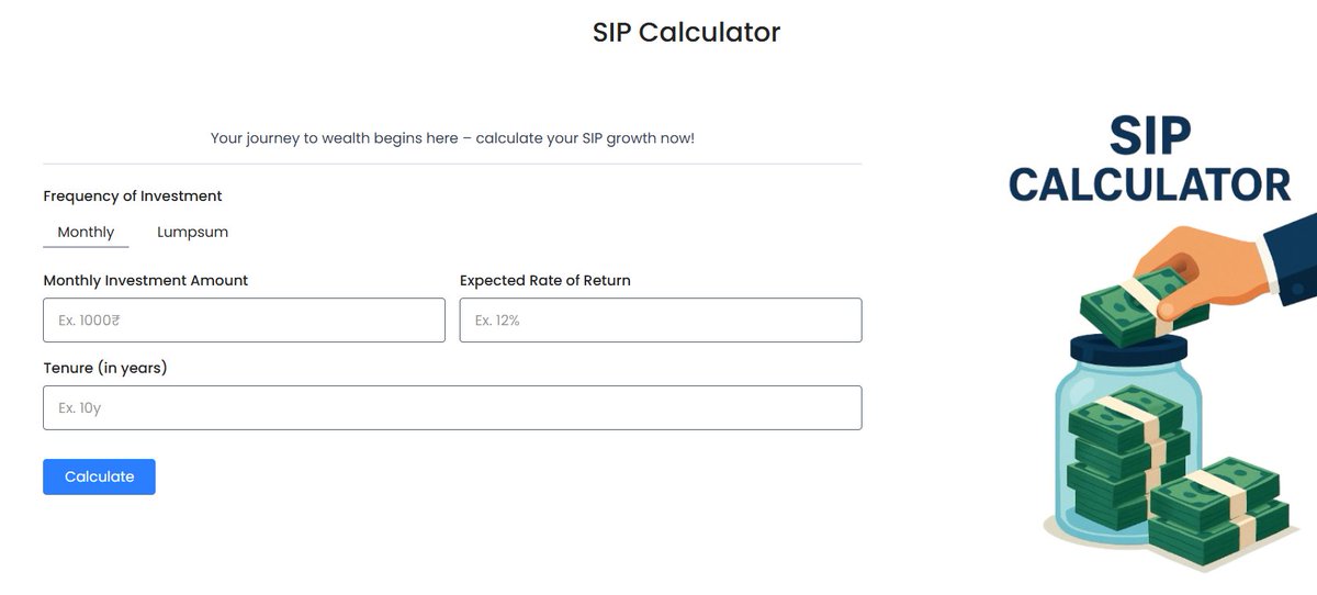 dev16_developer's tweet image. I made a simple React based SIP Calculator to find out how much wealth you could build in a flash! 🚀
(Monthly or Lumpsum)

Try it out here : monthly-sip-calculator.vercel.app

checkout the source code ?
github.com/devdixit-dev/S…

#MoneyTalks #SIP #InvestingMadeEasy #FinanceForEveryone