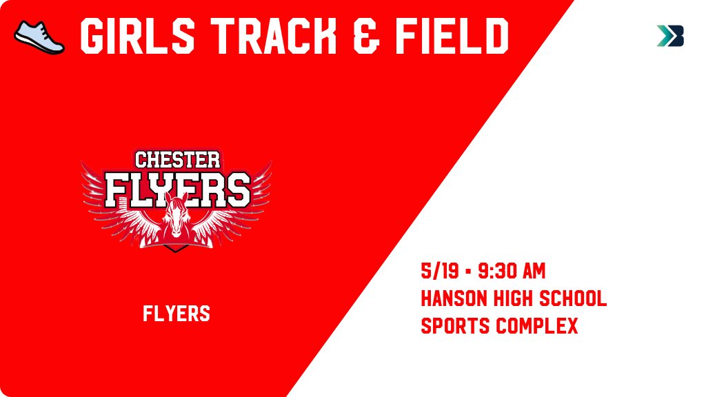 Girls Track &amp; Field (Varsity) Meet Day! - Check out the event preview for the Chester Flyers. It starts at 9:30 AM and is at Hanson High School Football Field. gobound.com/sd/sdhsaa/girl…