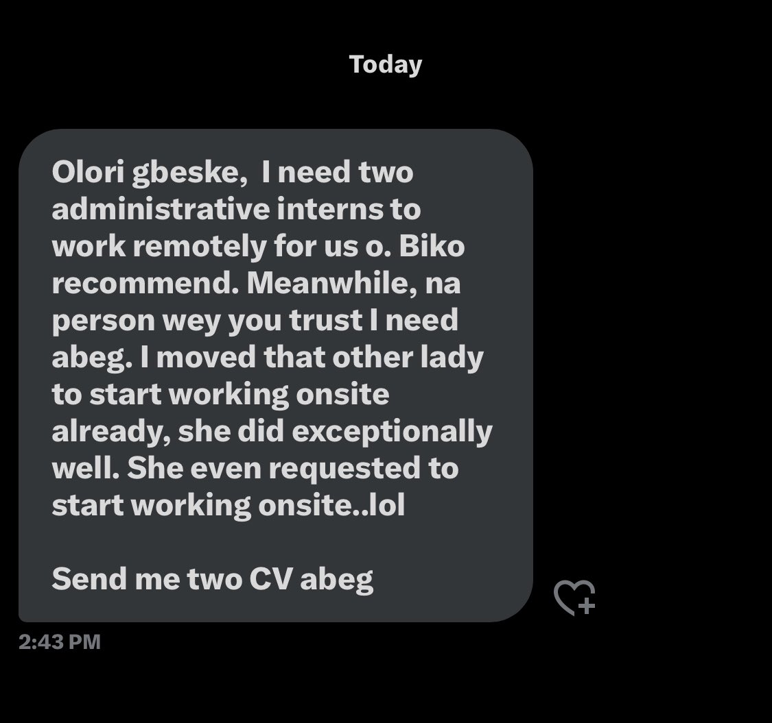 tundeskie's tweet photo. Two administrative interns need❗️❗️❗️

Kindly ignore the “Olori gbeske” , I don’t why she dey yab me this afternoon bayi. https://t.co/jCAvqGCbLL