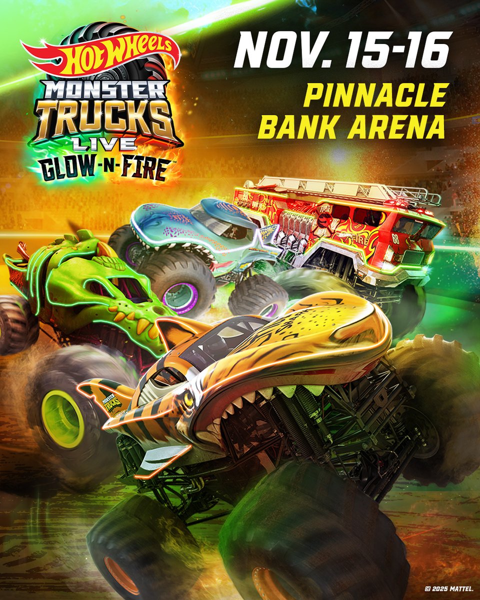 JUST ANNOUNCED: Hot Wheels Monster Trucks Live Glow-N-Fire at Pinnacle Bank Arena November 15-16. dub.sh/hwmtlpba

Presale tickets 5.21 @ 10AM
General on sale 5.23 @ 10AM