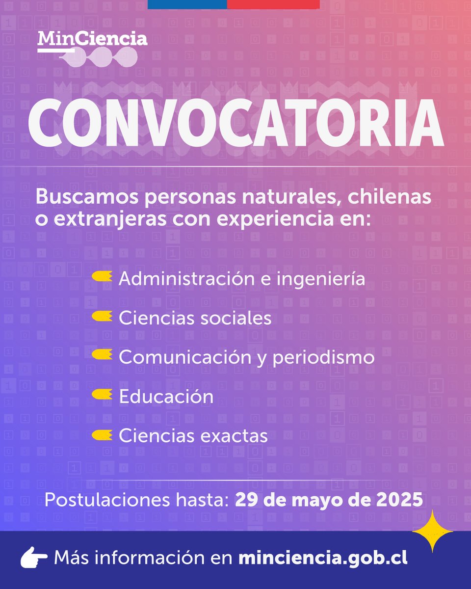 min_ciencia's tweet image. 🎯 ¡Atención profesionales!
¿Quieres aportar al desarrollo científico y social del país? 🌍
La División de Ciencia y Sociedad de la Subsecretaría de Ciencia, Tecnología, Conocimiento e Innovación abre su convocatoria para el catastro de Personas Evaluadoras Externas.