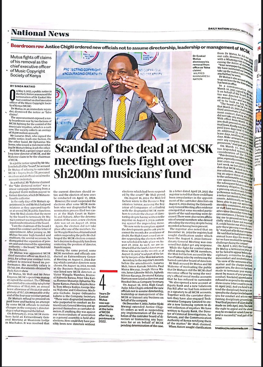 🚨 Mutua &amp; his self-appointed ‘caretaker team’ have been exposed in today’s <a href="/NationAfrica/">Daily Nation</a> — fake meetings, ghost members &amp; illegal control of Sh200M artists’ funds.

The truth is catching up.

Grab a copy &amp; read the real story.
#MCSKTruthSeries #StopTheHijack